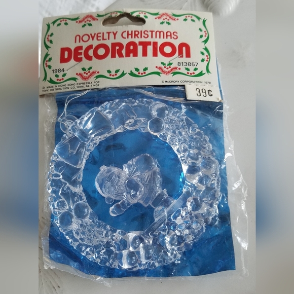 Set of 3 Novelty Christmas Hanging Ornaments Plastic Lucite Wreath Angel Santa - Picture 2 of 5